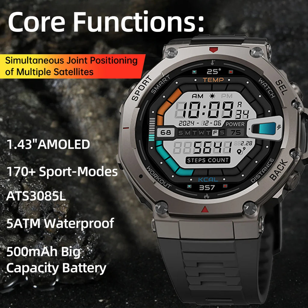 Rexon® – TitanWild | Military Outdoor Smartwatch with Dual-Band GPS, AMOLED & 5ATM Waterproof