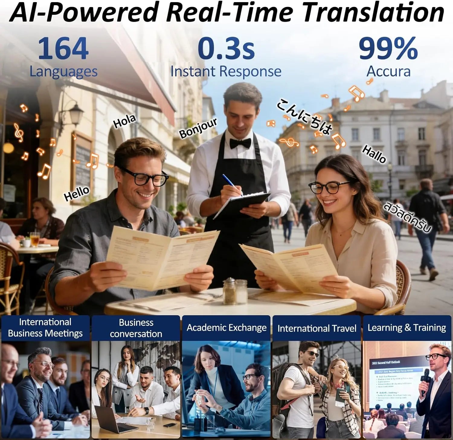 Linguavue® – AI Smart Glasses with Stabilized Camera & Voice Translation | Bluetooth Calling, Video Recording, Long Battery