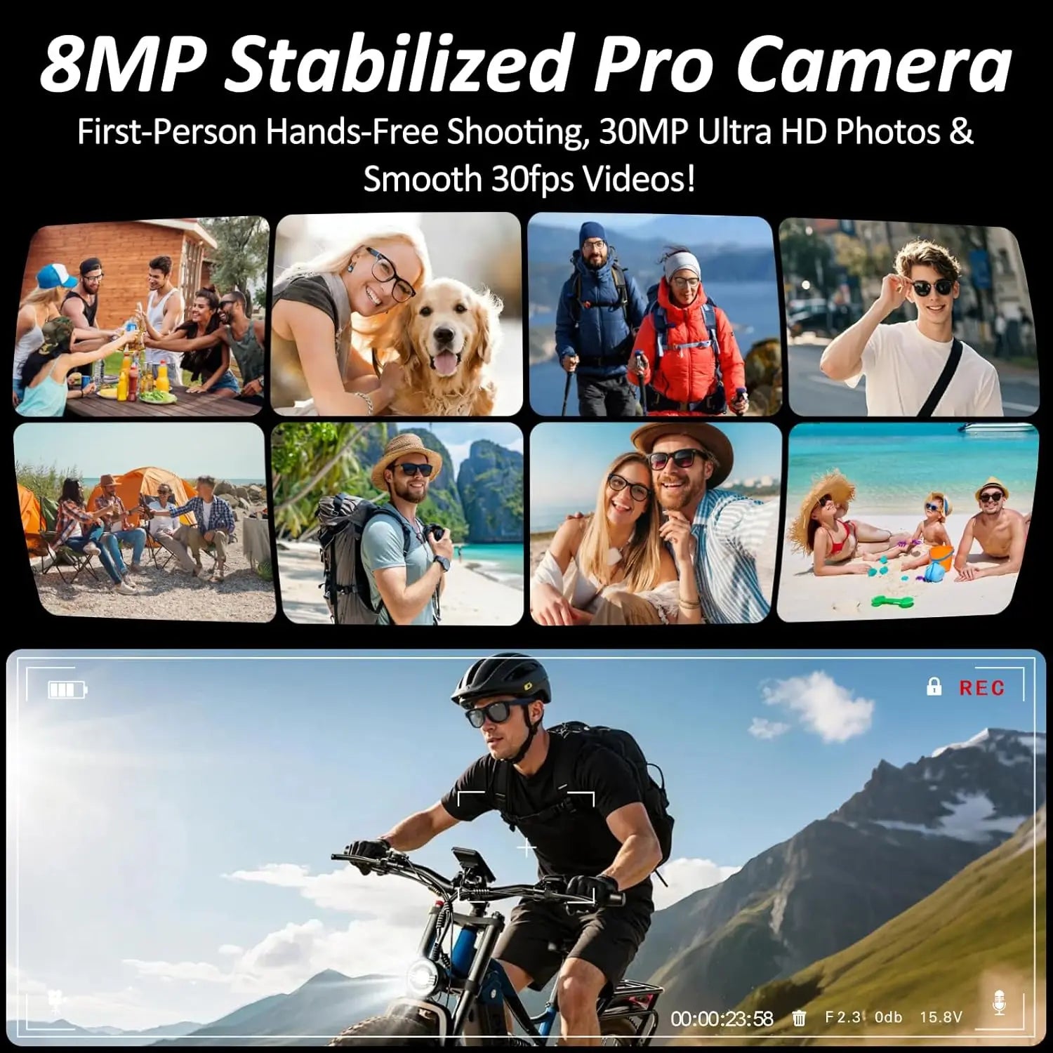 Linguavue® – AI Smart Glasses with Stabilized Camera & Voice Translation | Bluetooth Calling, Video Recording, Long Battery