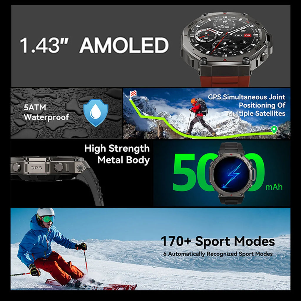 Rexon® – TitanWild | Military Outdoor Smartwatch with Dual-Band GPS, AMOLED & 5ATM Waterproof