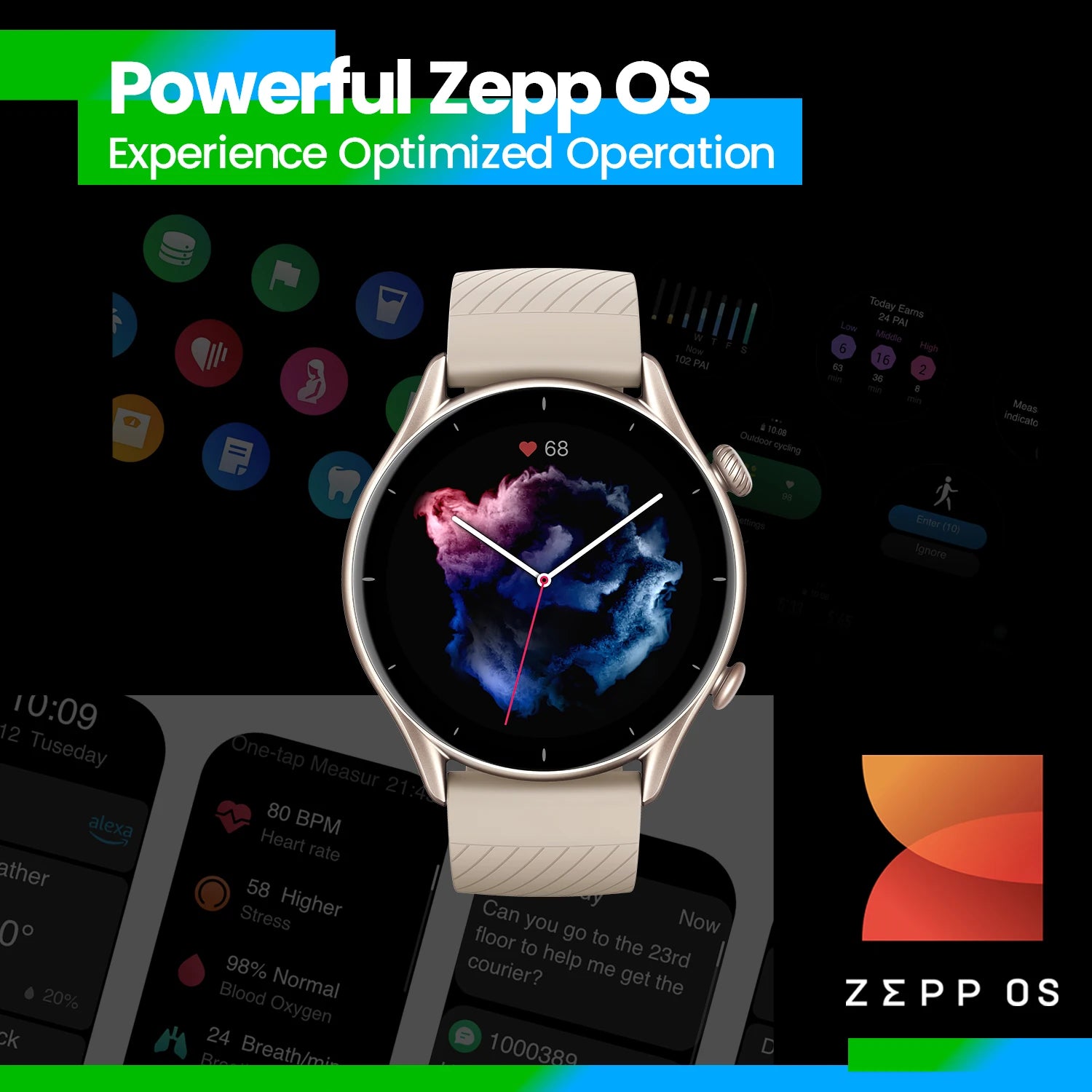 Zephys® – GTRon 3 | Smartwatch with GPS, Built-in Alexa, Zepp-Style OS & 150+ Sports Modes