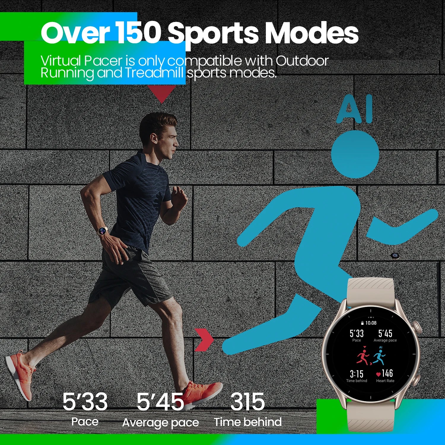 Zephys® – GTRon 3 | Smartwatch with GPS, Built-in Alexa, Zepp-Style OS & 150+ Sports Modes