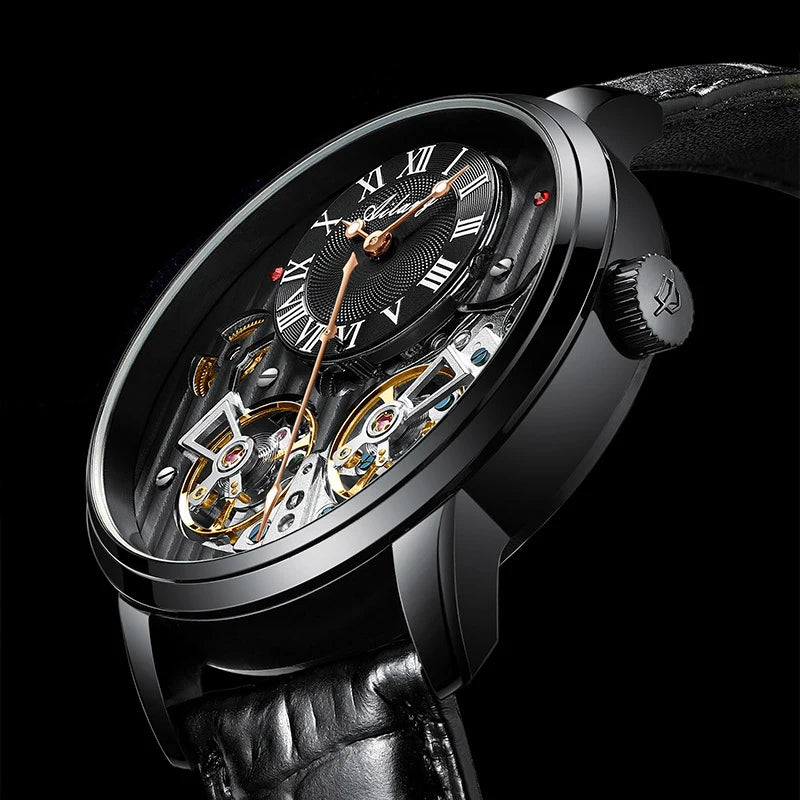 Dravonne® – Men's Double Tourbillon Mechanical Watch | Flying Automatic Movement, Leather Strap, Waterproof Luxury Timepiece