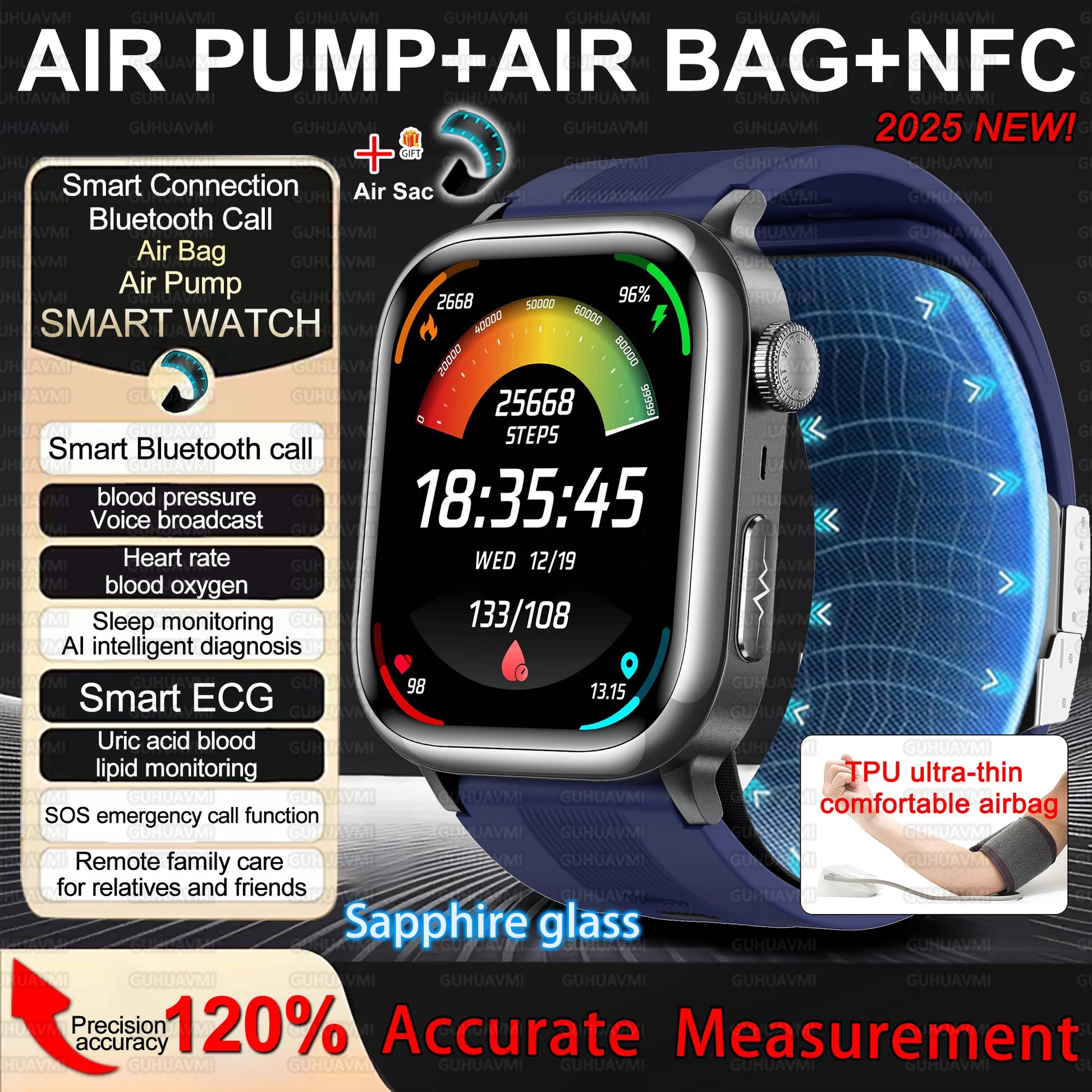 Bioquantix® – Smart Health Tracker Watch | ECG+PPG, Uric Acid & Body Fat, Laser Therapy, Bluetooth