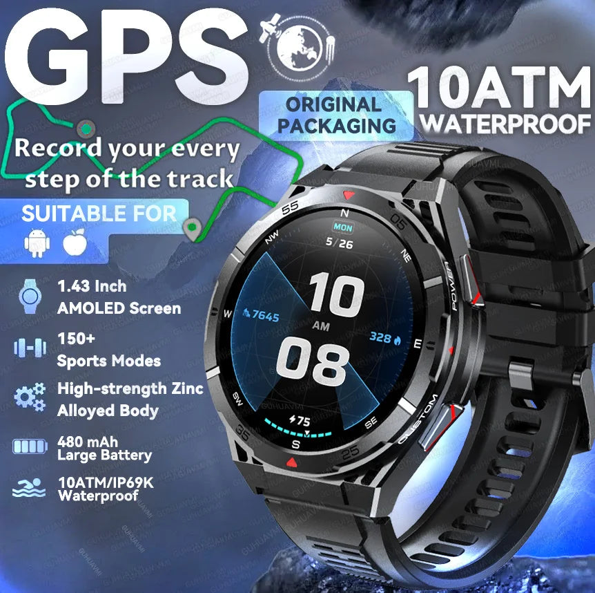 Trackformis® – Outdoor GPS Smartwatch with Compass | 1.45" Ultra HD, Bluetooth Calls, Health Monitoring, 480mAh Battery