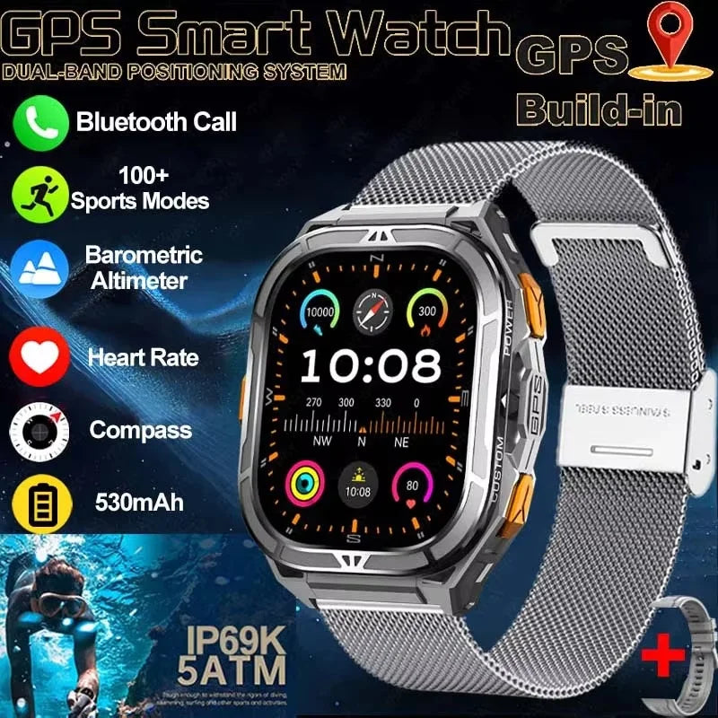Trekvance® – GPS Smartwatch with Compass & 1.96" AMOLED AOD | BT Call, 5ATM Waterproof, Heart Rate, 530mAh Battery
