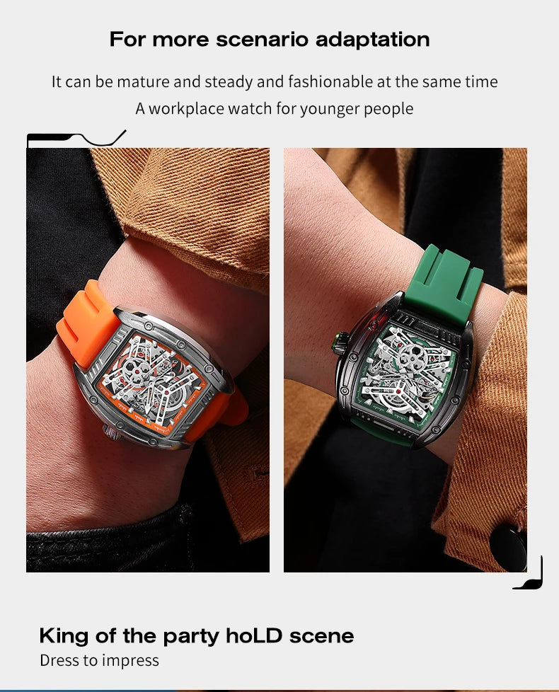 Machronis® – Sport Automatic Mechanical Watch for Men | Big Dial, Luminous, Waterproof, Luxury Silicone Strap