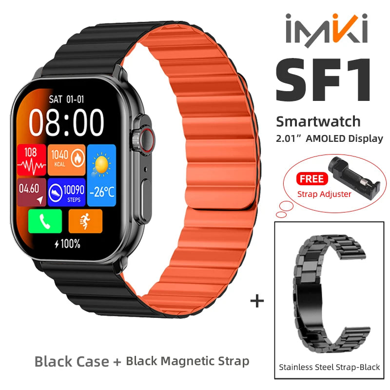 IMK-One® – LuxFit SF1 | AMOLED Smartwatch 2.01", Bluetooth Call, 100+ Sport Modes, Waterproof IP68