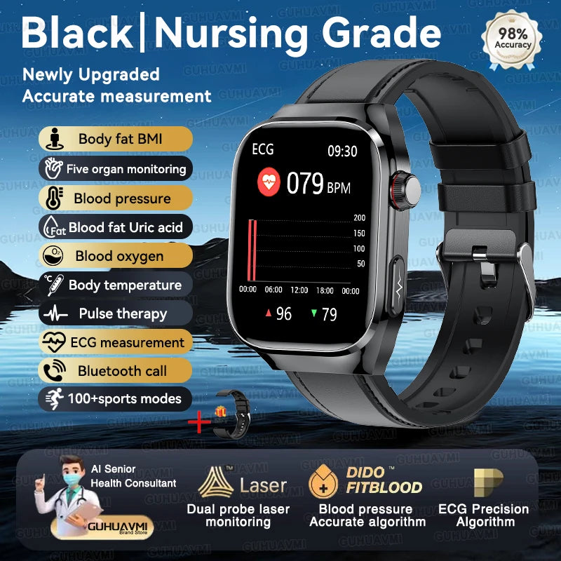 Vitelor® – Smart Health Tracker Watch | ECG+PPG, Uric Acid & Body Fat, Laser Therapy, Bluetooth Call