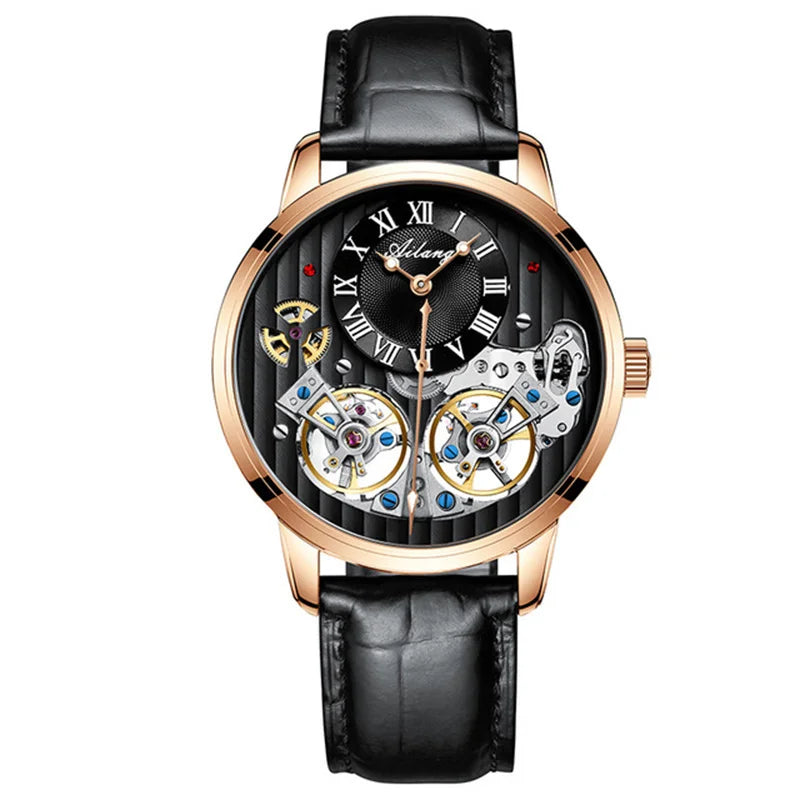 Dravonne® – Men's Double Tourbillon Mechanical Watch | Flying Automatic Movement, Leather Strap, Waterproof Luxury Timepiece