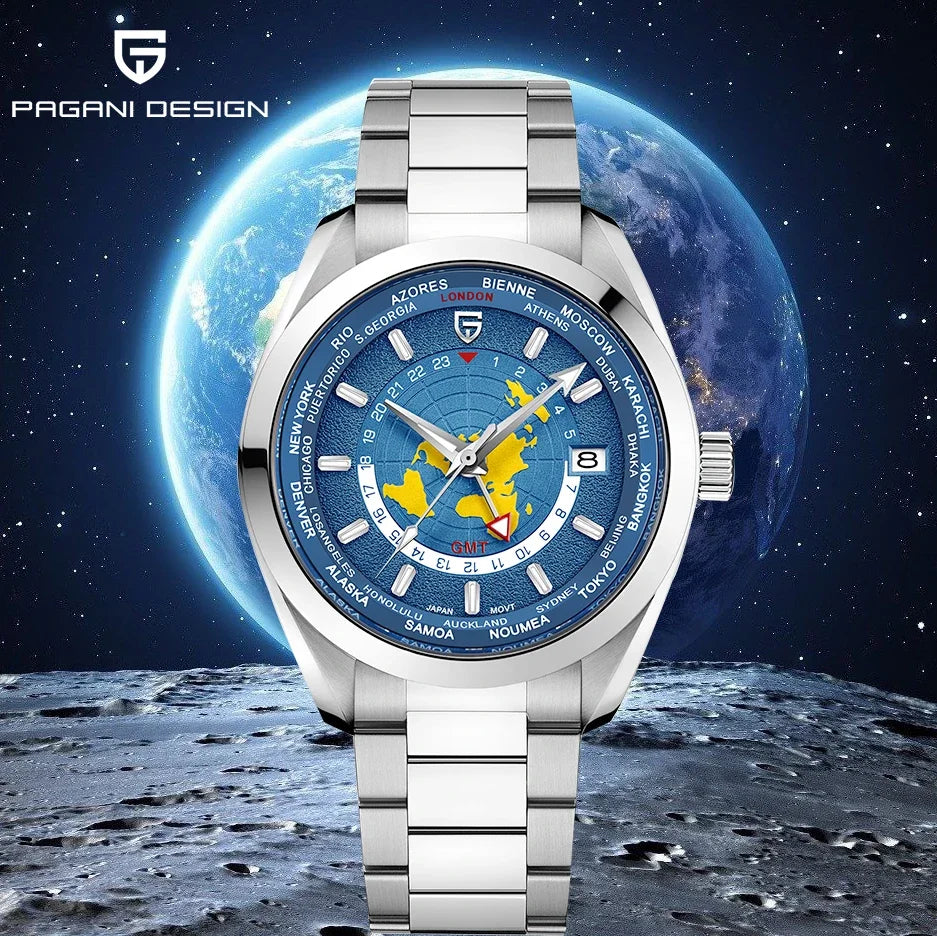Chronoterra® – World Time GMT Automatic Watch for Men | NH34A Movement, Sapphire Crystal, Mechanical, Waterproof