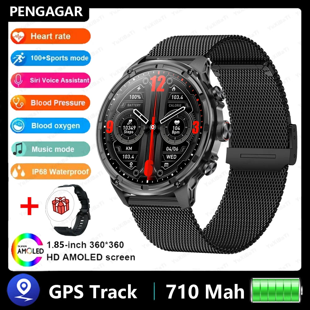 Athryos® – Outdoor Sport Smartwatch for Men | Bluetooth Call, Heart Rate, SpO₂, Waterproof, Flashlight, Android & iOS