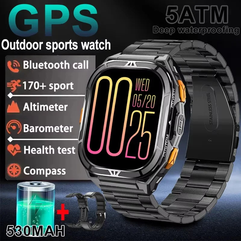 Trekvance® – GPS Smartwatch with Compass & 1.96" AMOLED AOD | BT Call, 5ATM Waterproof, Heart Rate, 530mAh Battery
