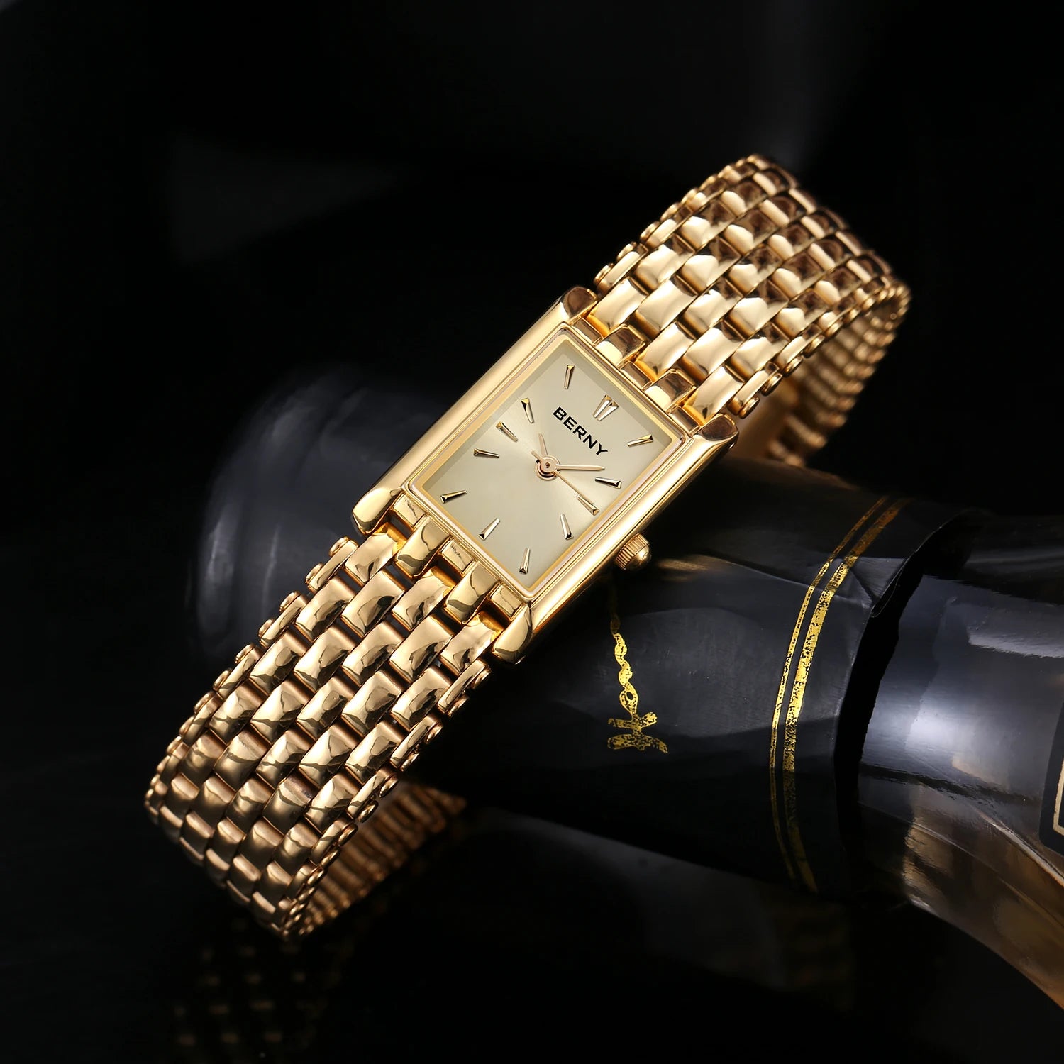 Aurique® – Luxury Gold Square Watch for Women | Stainless Steel, Minimal Quartz Design, Elegant & Fashionable