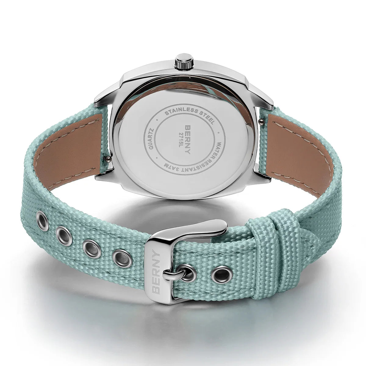 Isalora® – Ice Blue Pillow Quartz Watch for Women | Canvas Strap, Casual Railway Style, Versatile Daily Wear