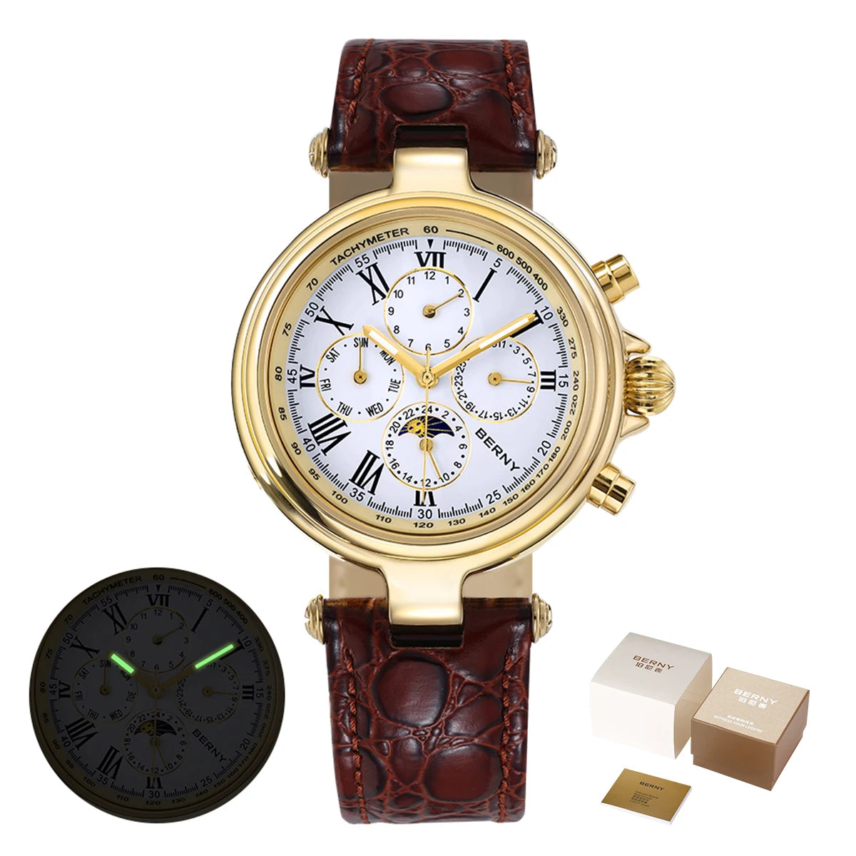 Solunar® – Men's Classic Automatic Watch | Seagull ST1652, Sun & Moon Phase, Luminous Dial, Mechanical Elegance