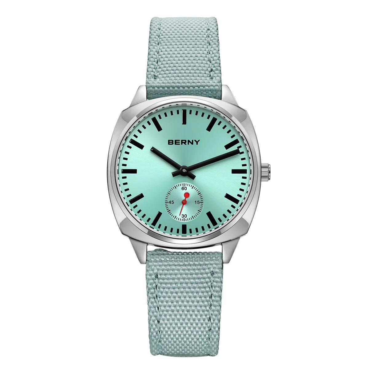 Isalora® – Ice Blue Pillow Quartz Watch for Women | Canvas Strap, Casual Railway Style, Versatile Daily Wear