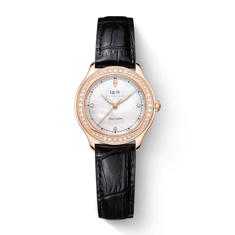 Lucerelle® – Luxury Diamond Quartz Watch for Women | Sapphire Glass, Leather Strap, Luminous, Swiss Movement, Waterproof