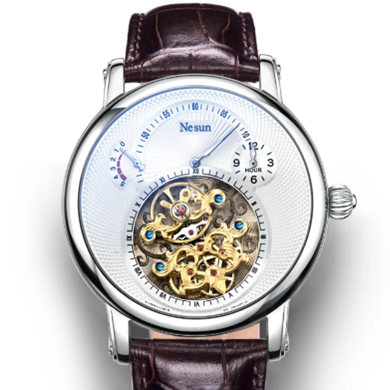 🍃 Velmior® – Skeleton Automatic Watch for Men | Sapphire Glass, Power Reserve Display, Flywheel Mechanical Design