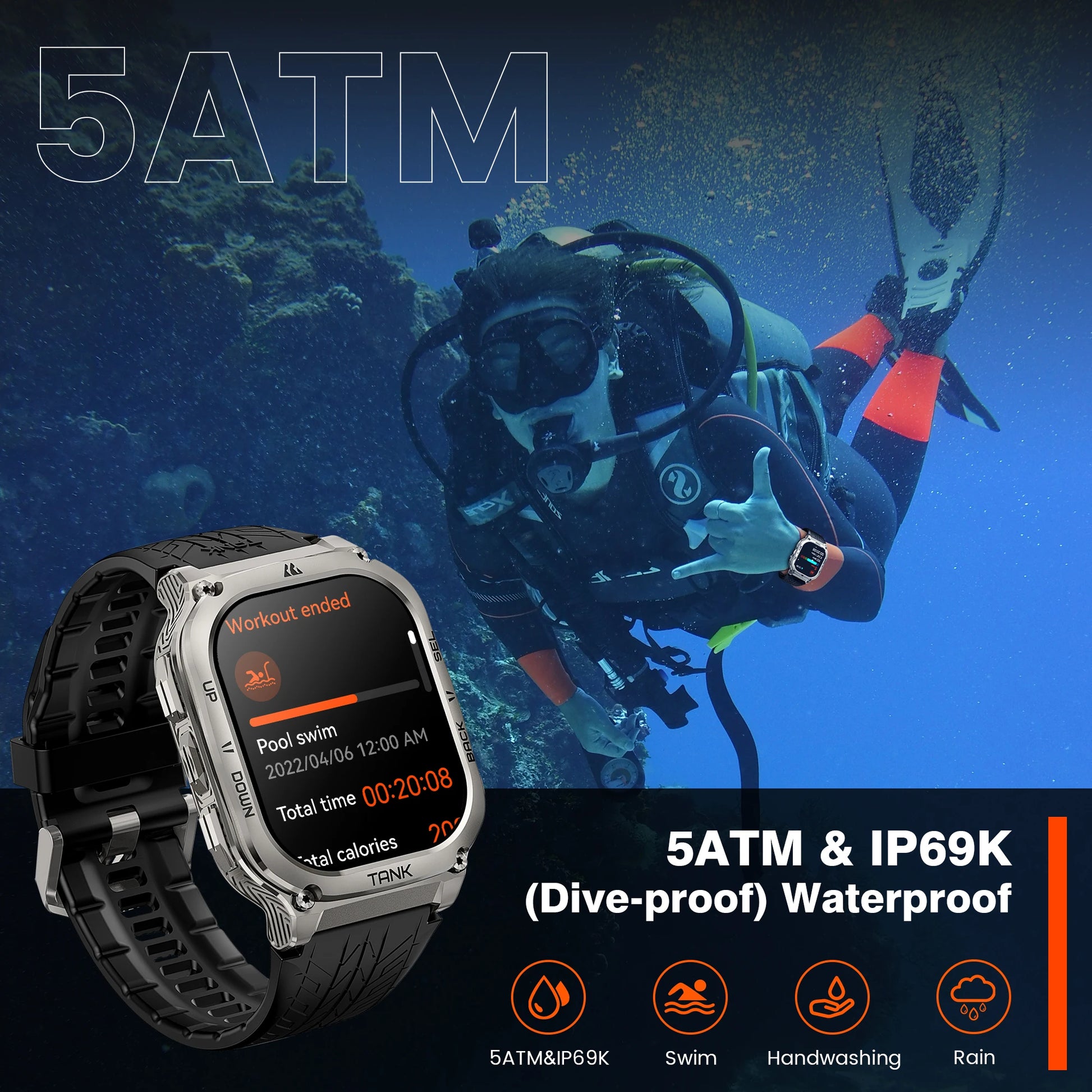 Ironvault® – Rugged Smartwatch with AMOLED AOD | Fitness Tracker, Bluetooth Call, 480mAh Battery, Waterproof (Men & Women)
