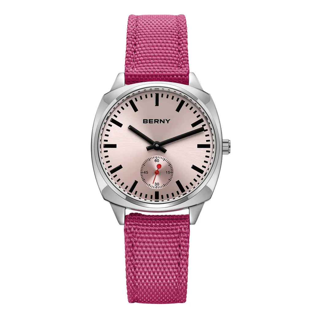 Isalora® – Ice Blue Pillow Quartz Watch for Women | Canvas Strap, Casual Railway Style, Versatile Daily Wear