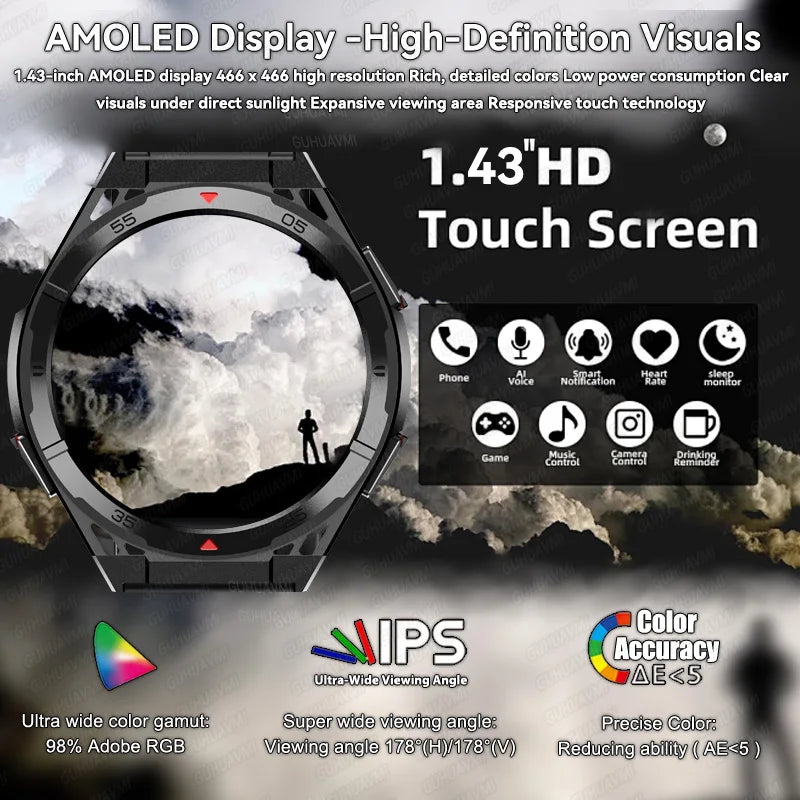 Trackformis® – Outdoor GPS Smartwatch with Compass | 1.45" Ultra HD, Bluetooth Calls, Health Monitoring, 480mAh Battery