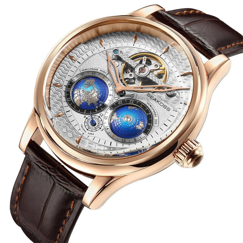 Stravion® – TerraSpin 1963 | Double Globe Mechanical Watch with Flywheel Tourbillon & Military Vintage Design