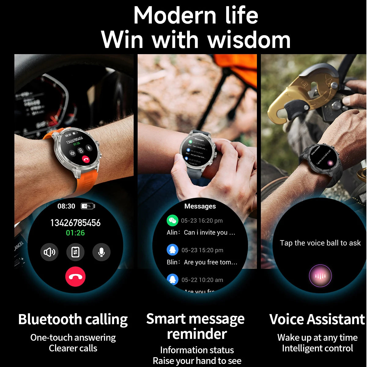 Athryos® – Outdoor Sport Smartwatch for Men | Bluetooth Call, Heart Rate, SpO₂, Waterproof, Flashlight, Android & iOS