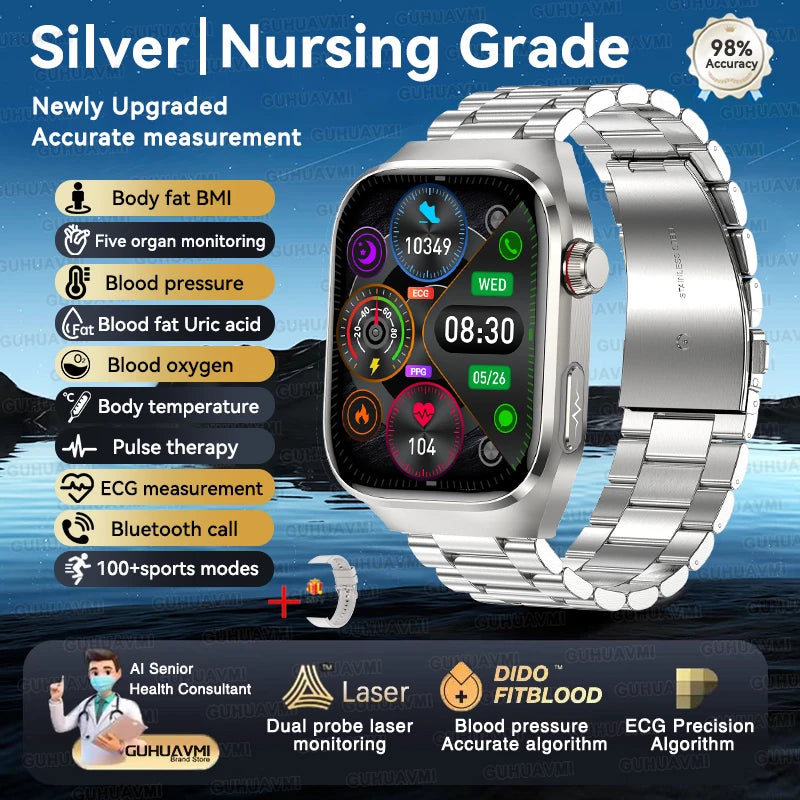 Vitelor® – Smart Health Tracker Watch | ECG+PPG, Uric Acid & Body Fat, Laser Therapy, Bluetooth Call