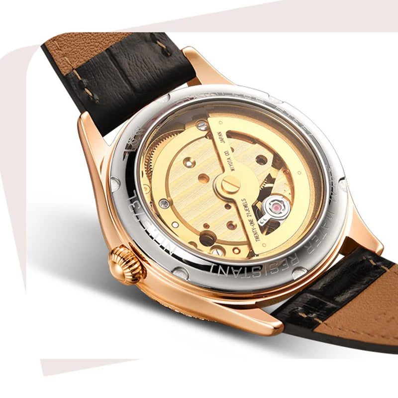 Elisoria® – Skeleton Automatic Watch for Women | MIYOTA Movement, Sapphire Crystal, Leather Strap, Elegant Mechanical Design