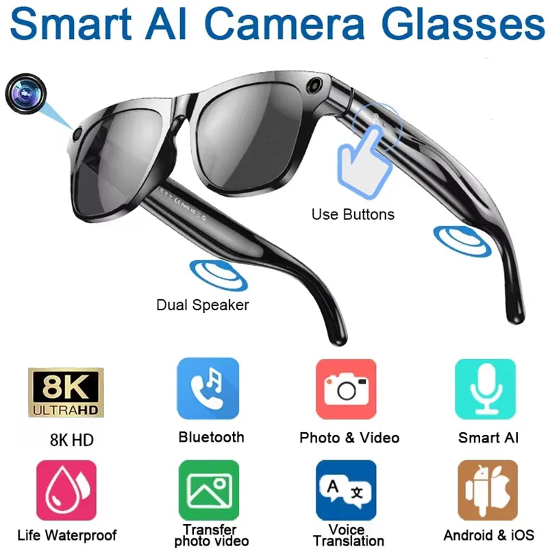 Auralens® – AI Smart Glasses with 8K Camera & Voice Assistant | Photochromic Lens, Bluetooth Calling, Real-Time Translation