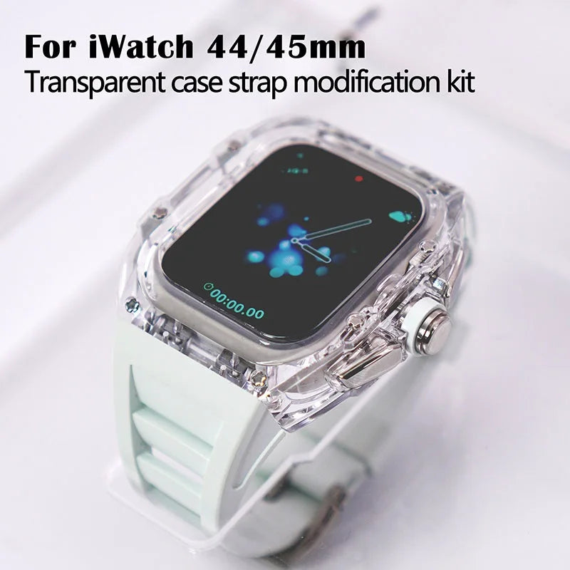Clearion® – Transparent Case Protector for Smartwatch 45/44MM | Full Cover with Fluororubber Band, Scratch & Shock Resistant