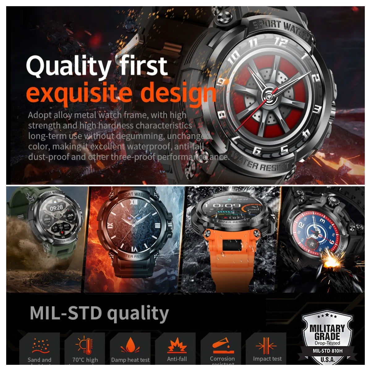 Altigear® – GPS Smartwatch with Compass & Altimeter | 600mAh Battery, AMOLED Display, Bluetooth Call, IP68 Waterproof