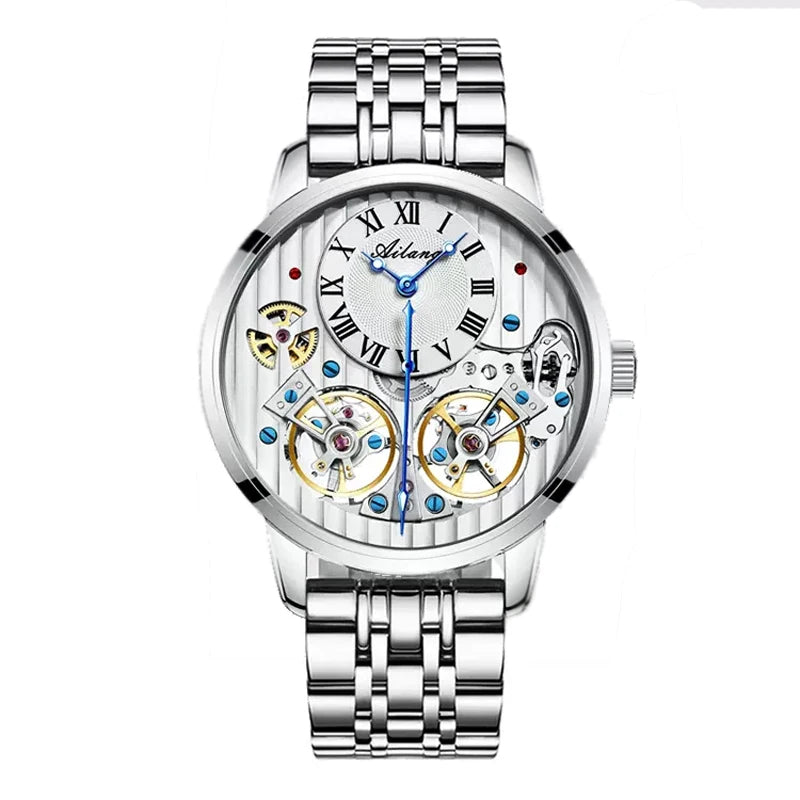 Dravonne® – Men's Double Tourbillon Mechanical Watch | Flying Automatic Movement, Leather Strap, Waterproof Luxury Timepiece