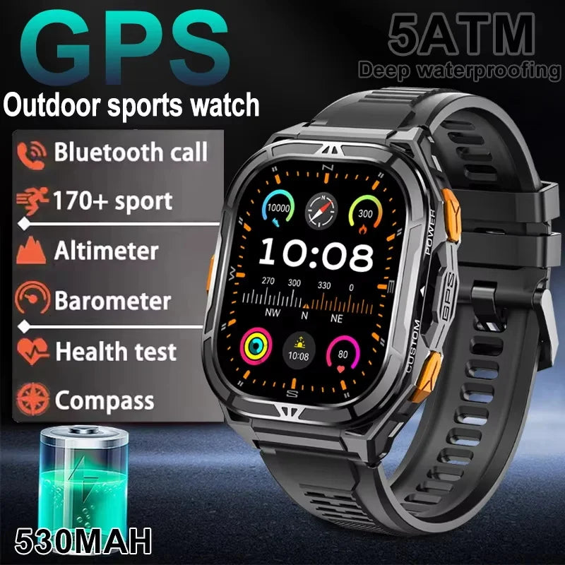 Trekvance® – GPS Smartwatch with Compass & 1.96" AMOLED AOD | BT Call, 5ATM Waterproof, Heart Rate, 530mAh Battery