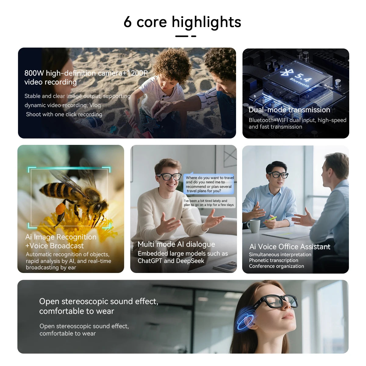 Virexa® – AI Smart Glasses with HD Camera & Voice Assistant | Bluetooth Calling, Smart Wearable Design