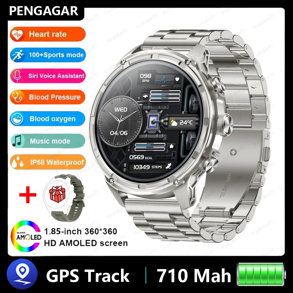 Athryos® – Outdoor Sport Smartwatch for Men | Bluetooth Call, Heart Rate, SpO₂, Waterproof, Flashlight, Android & iOS