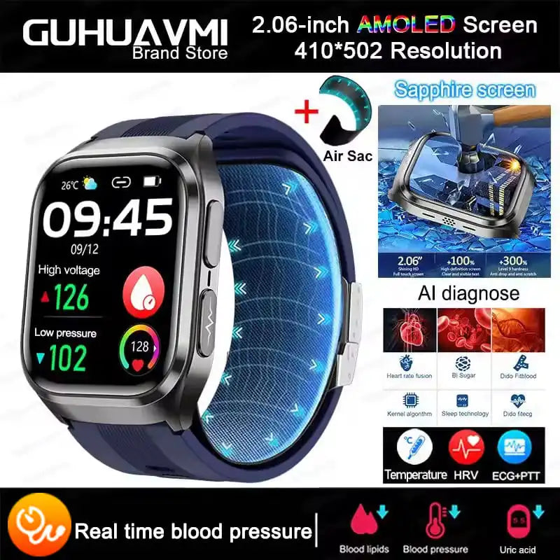 Aurexa® – BioCore X | AI-Driven Health Smartwatch with ECG, Blood Pressure, Lipid, Uric Acid Monitoring, Airbag System & NFC
