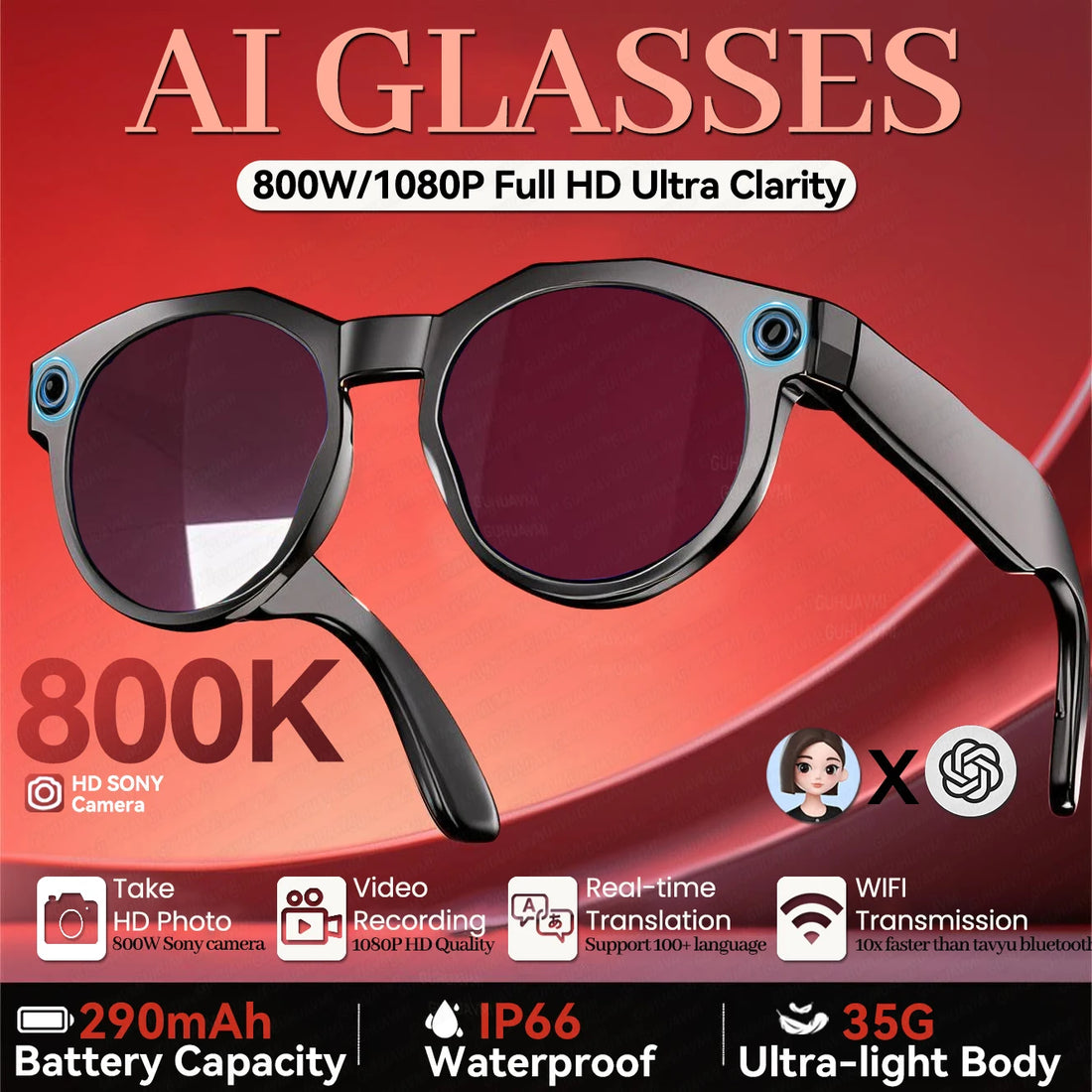 Optivex® – 8K AI Smart Sunglasses with Camera & Voice Assistant | Bluetooth Calling, Video Recording, Smart Wearable Design