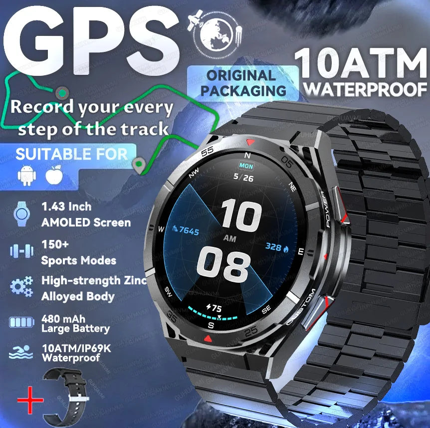 Trackformis® – Outdoor GPS Smartwatch with Compass | 1.45" Ultra HD, Bluetooth Calls, Health Monitoring, 480mAh Battery