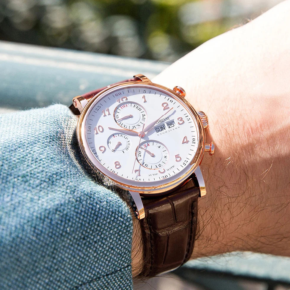 Helvetior® – Luxury Perpetual Calendar Automatic Watch for Men | Sapphire Glass, Multi-Function Dial, Swiss Inspired Design