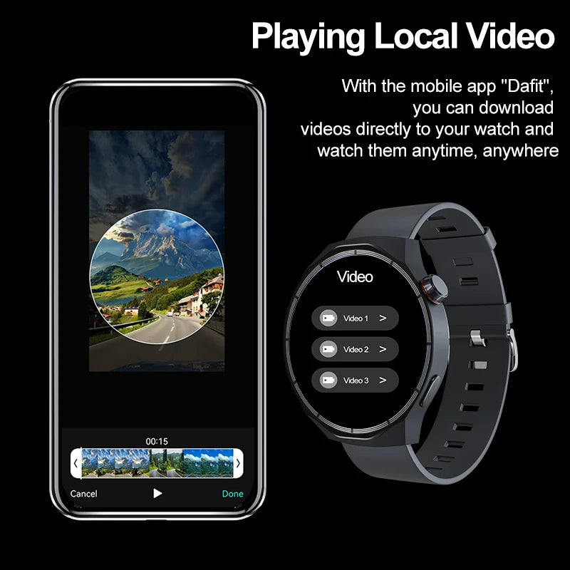 Dynatek® – Smartwatch with AMOLED, 2GB ROM | Local Video, Custom Dials, NFC, Heart Rate & SpO₂ Monitor