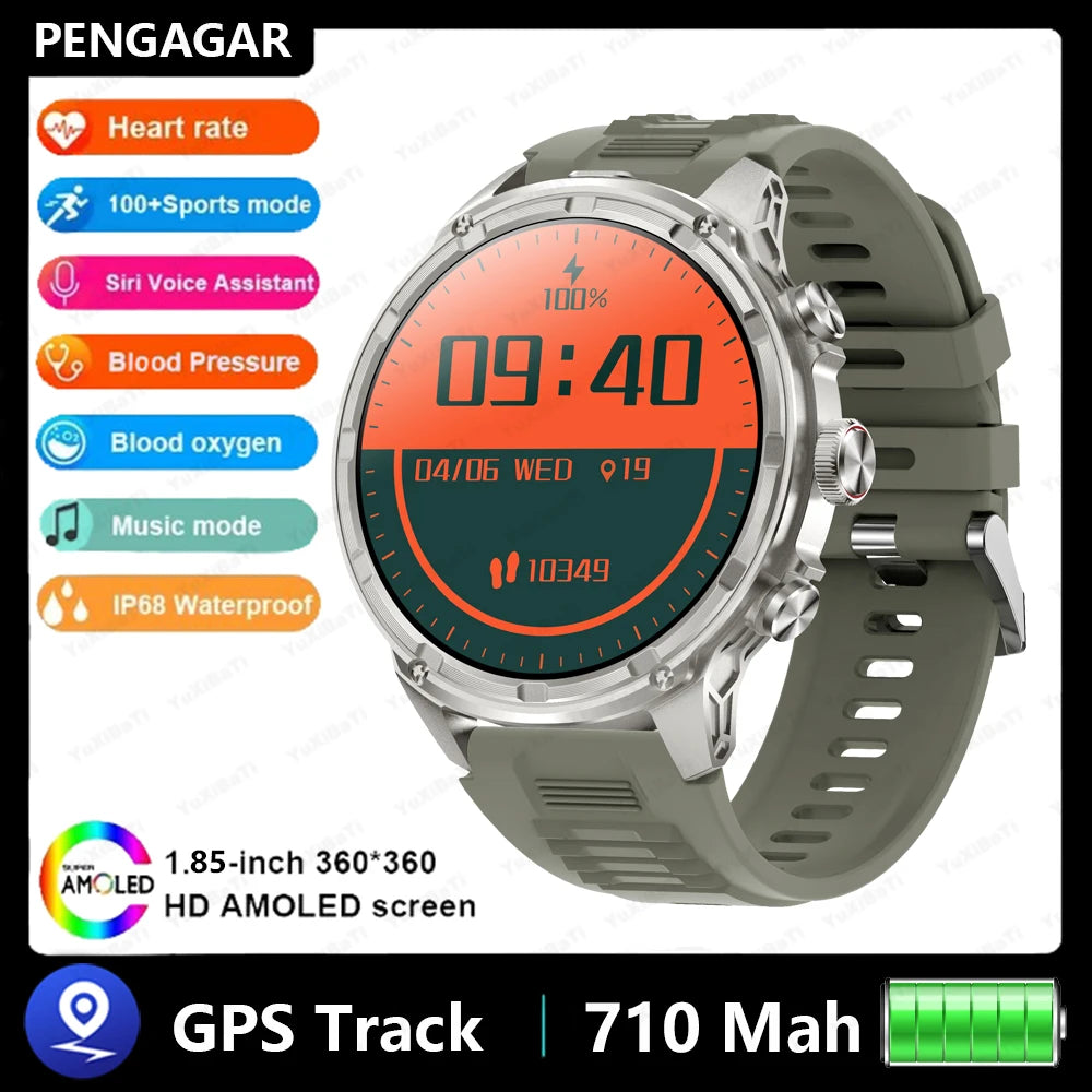 Athryos® – Outdoor Sport Smartwatch for Men | Bluetooth Call, Heart Rate, SpO₂, Waterproof, Flashlight, Android & iOS