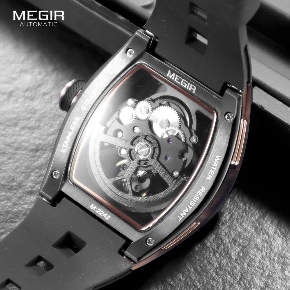 Skynovar® – Blue Skeleton Automatic Watch for Men | Stainless Steel Case, Silicone Strap, Sport Waterproof Design