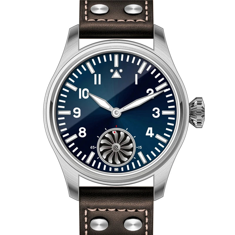 Stratosyn® – Men's Retro Pilot Watch | 43mm Manual Mechanical, Sapphire Crystal, BGW-9 Lume, Turbine Dial, 5ATM Waterproof