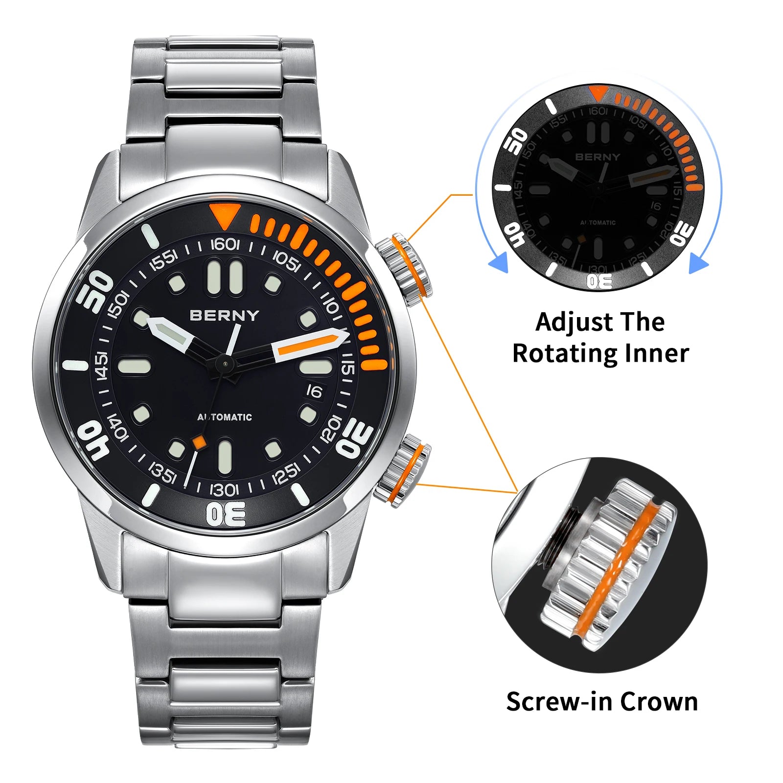 Nautivus® – Automatic Dive Watch for Men | 20ATM Waterproof, Sapphire Crystal, Super Luminous, Original Sport Design