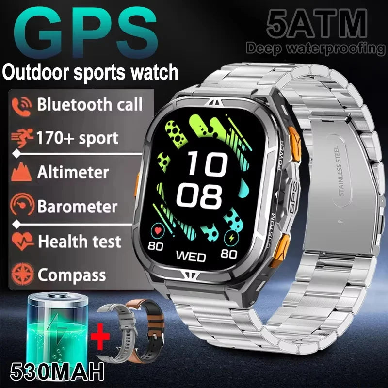 Trekvance® – GPS Smartwatch with Compass & 1.96" AMOLED AOD | BT Call, 5ATM Waterproof, Heart Rate, 530mAh Battery