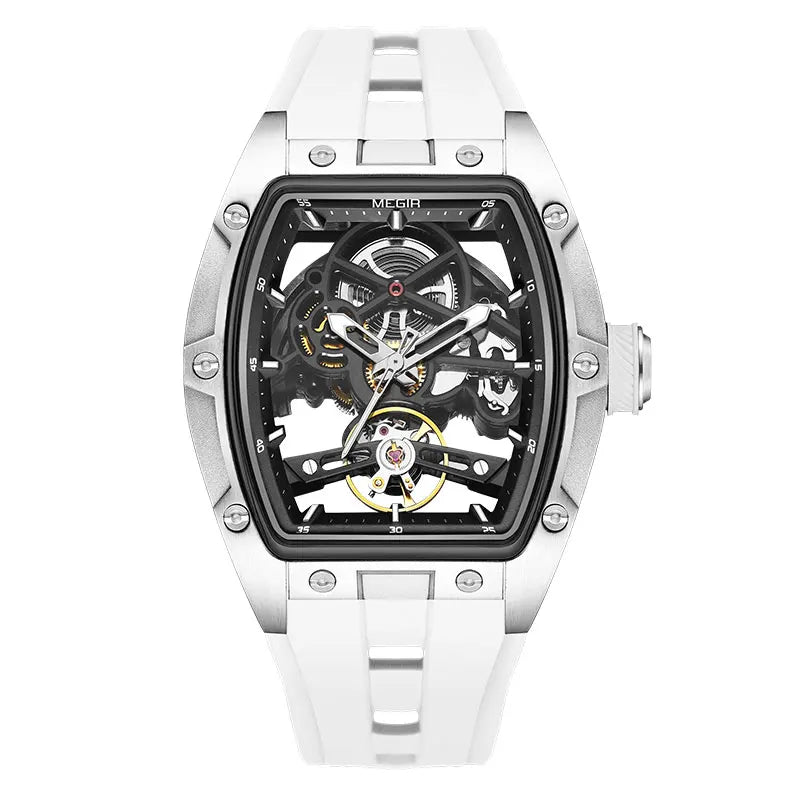 Skynovar® – Blue Skeleton Automatic Watch for Men | Stainless Steel Case, Silicone Strap, Sport Waterproof Design