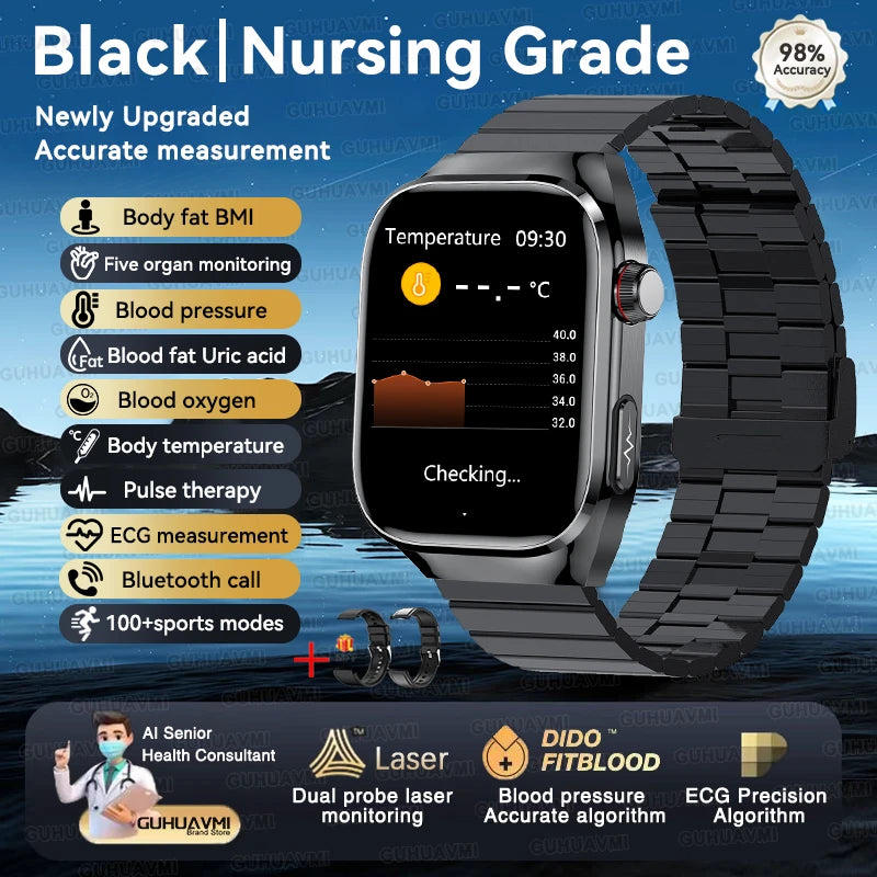 Vitelor® – Smart Health Tracker Watch | ECG+PPG, Uric Acid & Body Fat, Laser Therapy, Bluetooth Call
