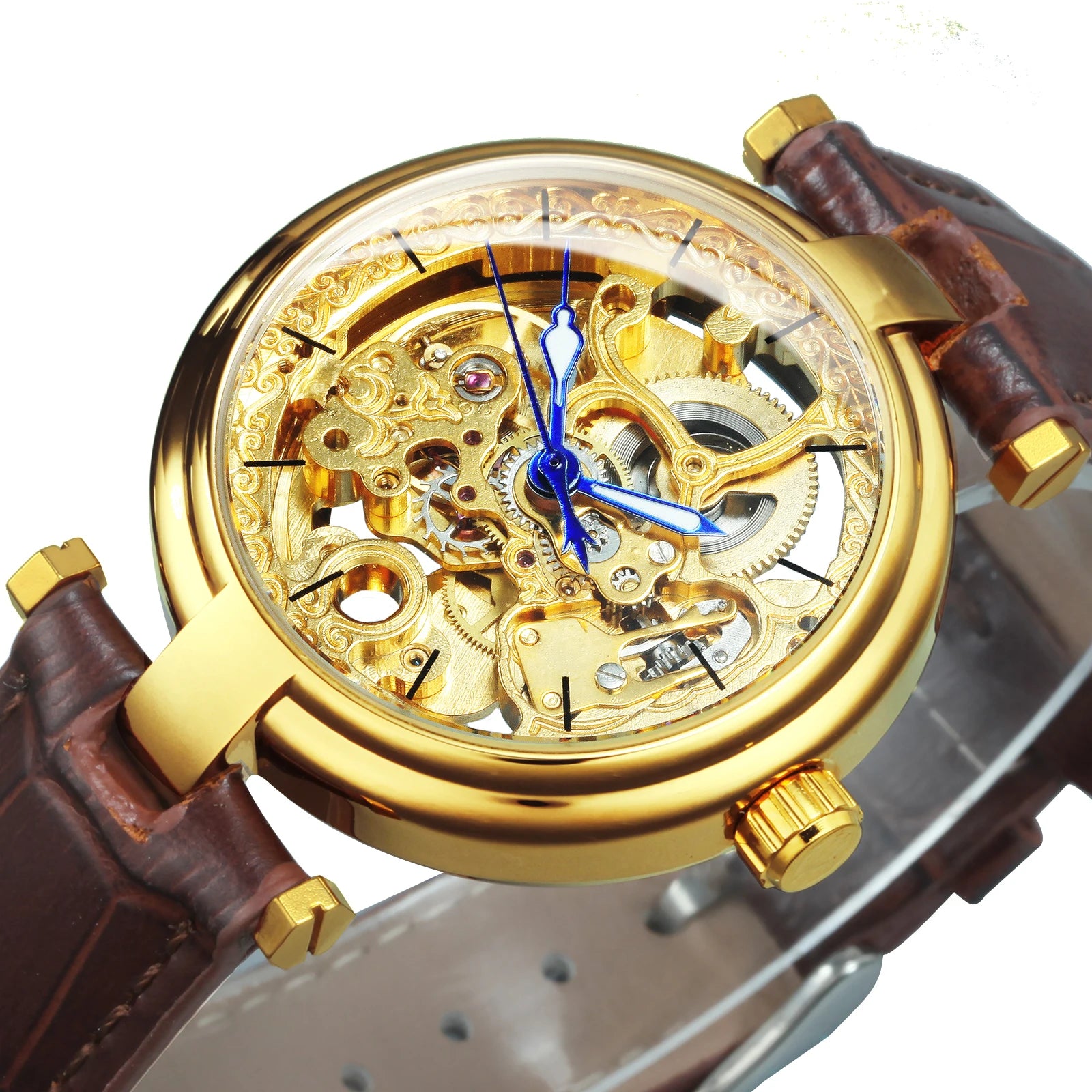 Valverra® – Luxury Skeleton Automatic Watch for Women | Gold Dial, Luminous Hands, Mechanical Movement, Leather Strap